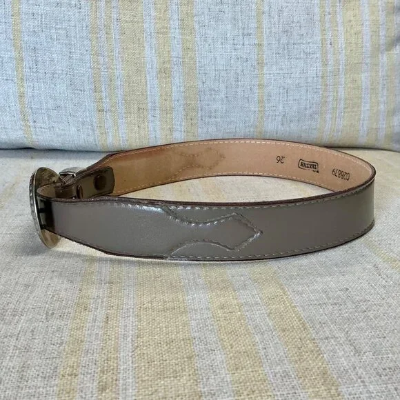 Vintage Textan Grey Leather Western Belt Silver Detailed Metal Buckle - Picture 12 of 16